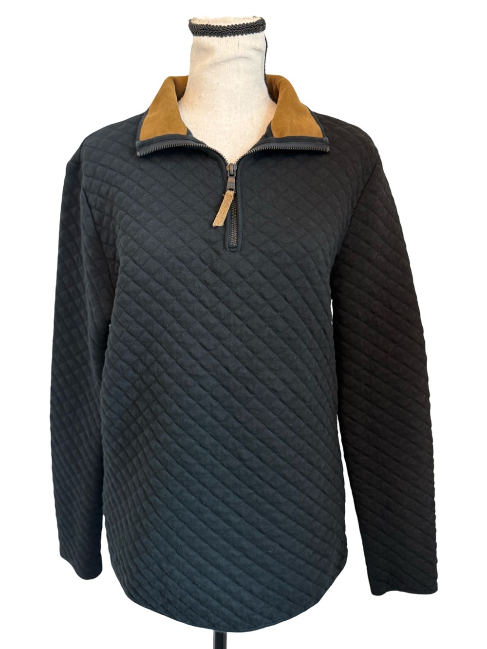 Banana Republic Small Quilted Pullover Quarter Zip Black Jacket Funnel Collar